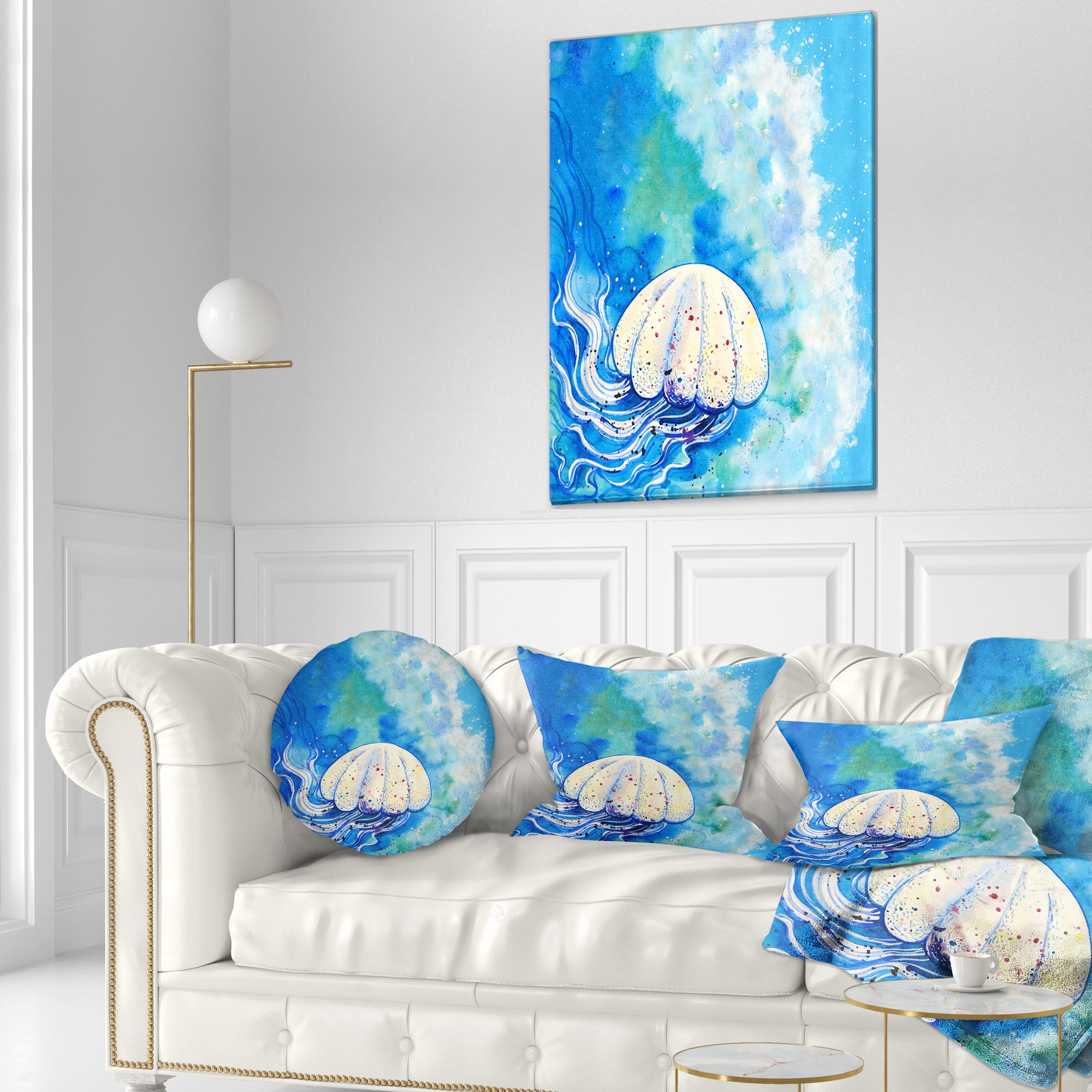 Designart Large Jellyfish Watercolor - Abstract Throw Pillow - 12x20