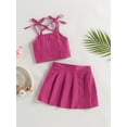 thumbnail image 3 of ZAXARRA 2Pcs Kids Girls Summer Outfits, Tie Shoulder Solid Color Cami Tops + Mini Pleated Skirt Set, 3 of 9
