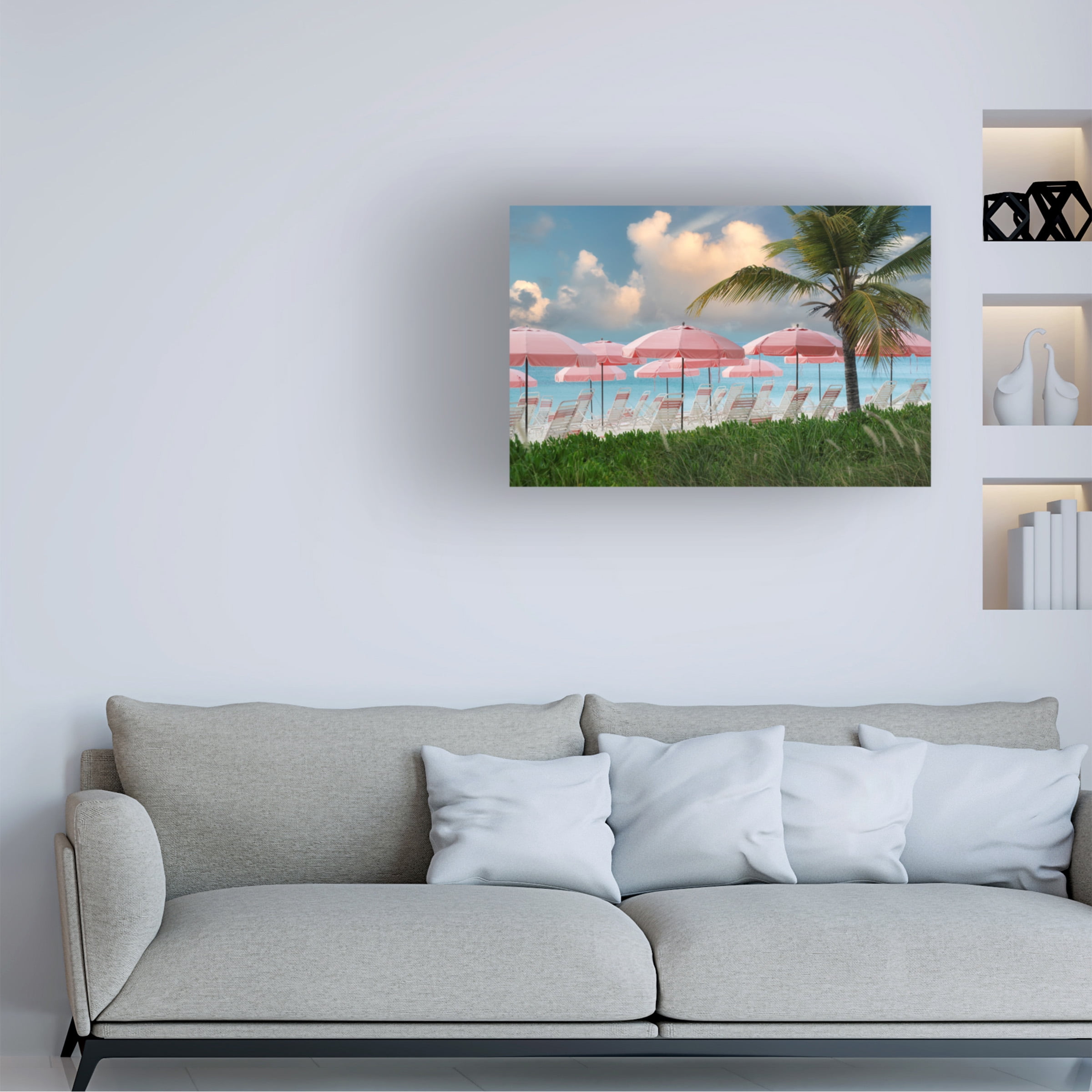 Dennis Frates 'Pink Beach Umbrellas' Canvas Art
