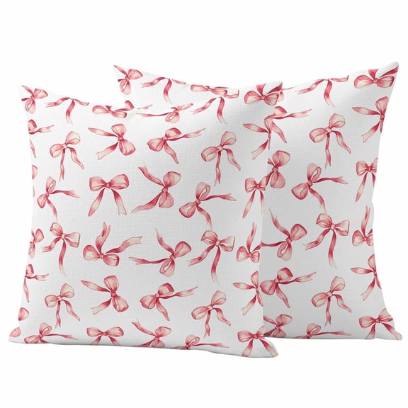 2 Pack Outdoor Waterproof Throw Pillow Covers,Pink Bow Seamless Decorative Square Pillow Case Patio Pillowcases for Chair Couch Sofa 16x16in