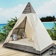 thumbnail image 2 of Syngar Outdoor Patio Sunbed with Removable Curtain, All Weather PE Wicker Tent-Shaped Daybed with Beige Cushions and Colorful Pillows, Patio Furniture Set for Garden Porch Deck Poolside, 2 of 10