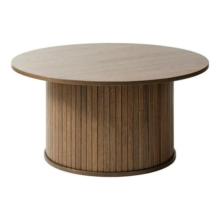 Pemberly Row Mid-Century Modern 36" Round Coffee Table in Smoked Oak