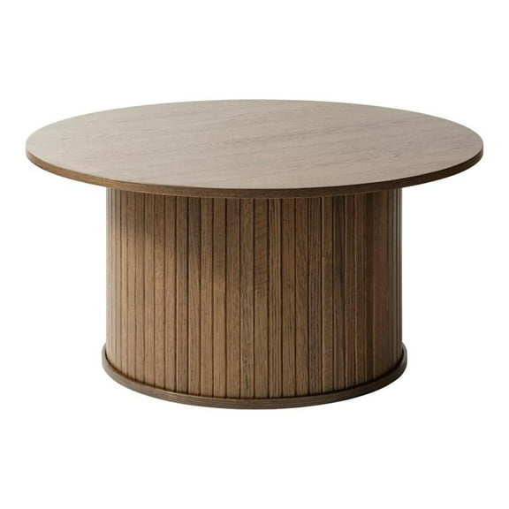 Pemberly Row Mid-Century Modern 36" Round Coffee Table in Smoked Oak