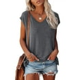 thumbnail image 3 of Ahabrexf Plus Size Tops for Women Summer Cap Sleeve V Neck Tank Tops Casual Basic T Shirts Blouse, 3 of 6