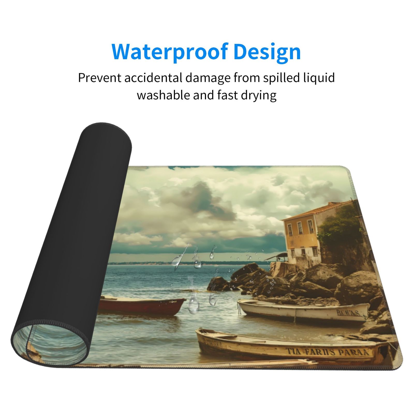 Rateoe Serene Coastal Blue Sky Print Mouse Pad - Extended Large Gaming Mousepad,Non-Slip Stitched Edge,16x29.5 Inch