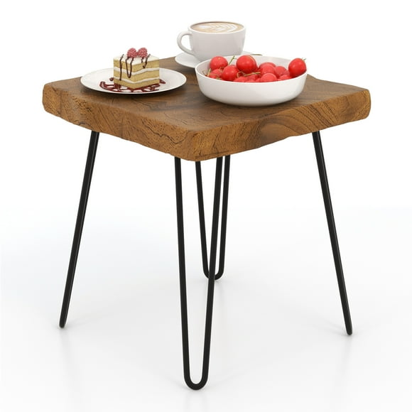 Patiojoy 16" �� 16" Solid Teak Wood Side Table Indoor Outdoor Square Side Table w/ Metal Legs Solid Wood Patio Table Home End Table