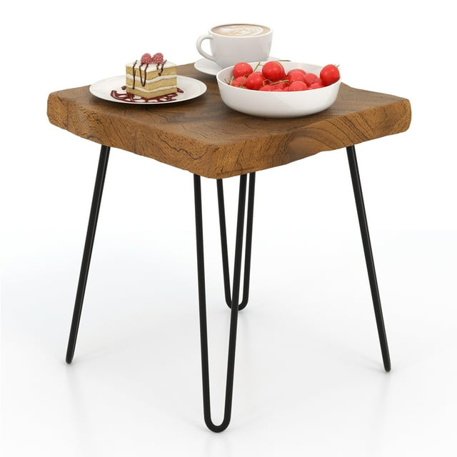 Patiojoy 16" �� 16" Solid Teak Wood Side Table Indoor Outdoor Square Side Table w/ Metal Legs Solid Wood Patio Table Home End Table