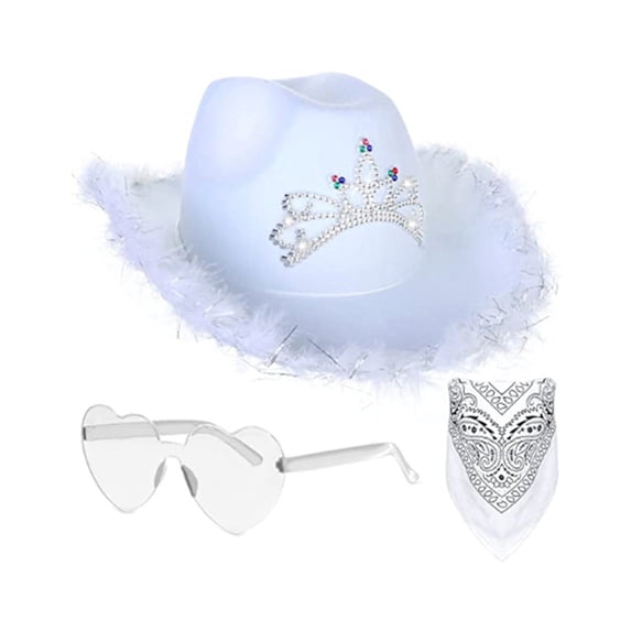 Hat With Bandana And Heart Glasses Cowboy Hat For Women Teen Girls Cow Girl Hat Costume Leisure WH1 - One Size