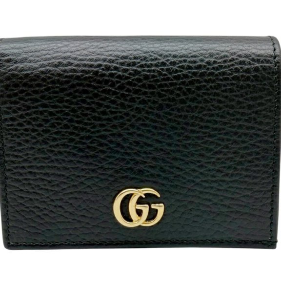 Pre-Owned GUCCI Compact Wallet, Double G Leather, Black, 456126, Mini, Women's/Men's