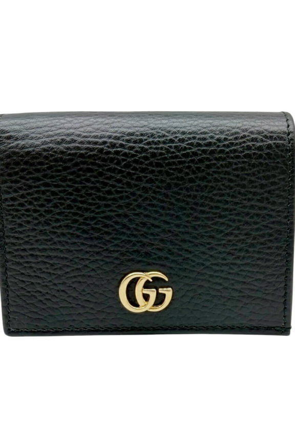 Pre-Owned GUCCI Compact Wallet, Double G Leather, Black, 456126, Mini, Women's/Men's