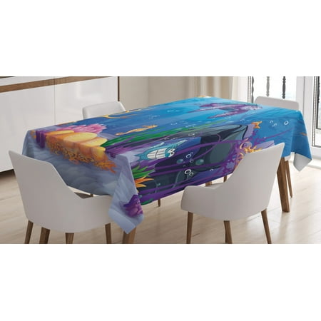 

Ambesonne Cartoon Tablecloth Rectangular Table Cover Underwater World 60 x84 Purple Orange Aqua