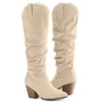 thumbnail image 3 of Pennysue Women's Knee-High Booties Beige Mid Chunky Heel Slouchy Boots With Side Zippers Boots 7M, 3 of 5