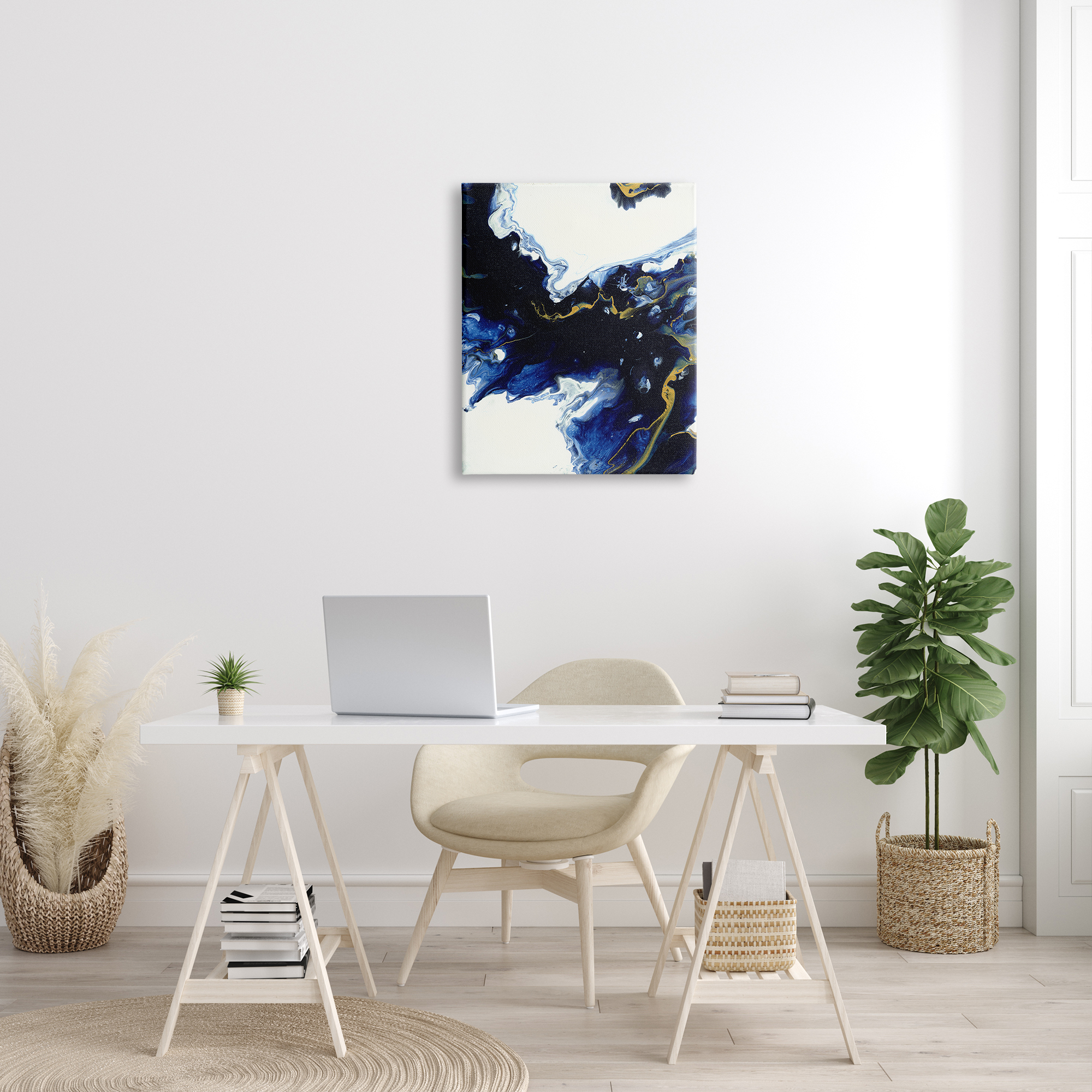Stupell Industries Blue Waters Moving Through White Abstraction Modern Design Abstract Painting Gallery Wrapped Canvas Print Wall Art, 24 x 30