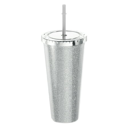 Acrylic Tumbler with Lid and Straw, 24 Oz Reusable Double Wall Cups, Added Bling Travel Tumblers for Gifts (Grey)
