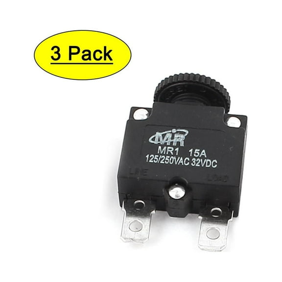 Unique Bargains DC 32V AC 125V/250V 15A Push Button Reset Quick Connect Circuit Breaker 3pcs