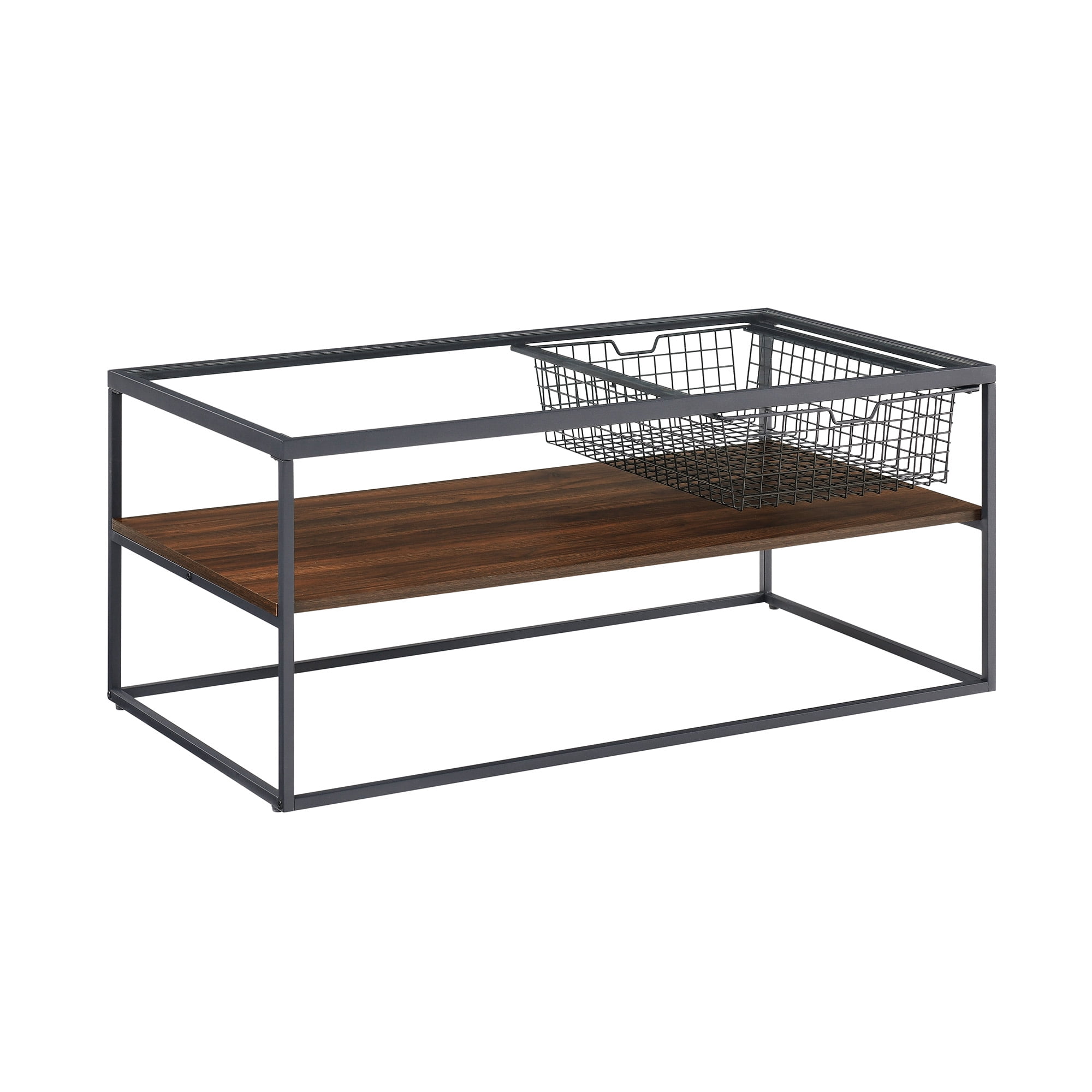 Collins Urban Industrial Mesh Drawer Dark Walnut Coffee Table by Manor Park