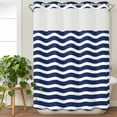 thumbnail image 3 of Navy Blue Moire No Hook Shower Curtain Waterproof, Bathroom Curtains with Snap in Liners and See Through Top Window, Water Ripple Stripe Farmhouse Hotel Style Bathtub Curtains Shower 60"Wx72"L, 3 of 8