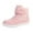 Pink, variant on Mikilon Kids High Tops Shoes Size 25 Solid Color Plus Velvet and Thicken Shoes Outdoor Wide Head Shoes