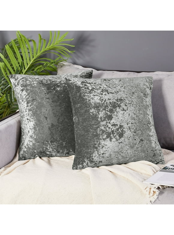 Deconovo Decorative Crushed Velvet Cushion Covers Square Throw Pillow Covers for Bedding 20 x 20 inch Gray Pack of 2