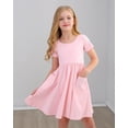 thumbnail image 5 of Stelle Casual Sundress Short Sleeve A-Line Twirly Skirt Skater with Pockets High Waisted Knee Length Flared Swing Party Dance Dress for Big Girls,Pink,3T, 5 of 7