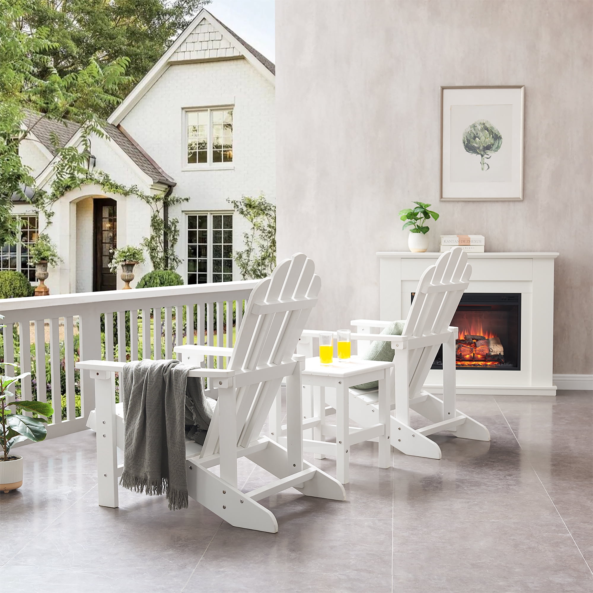 GONICHA Adirondack Chair,All-Weather Poly Lumber Fire Pit Chair for Patio Garden,White