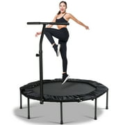 Pirecart 50" Fitness Trampoline for Kids & Adults, Foldable Octagon Rebounder with Adjustable T-Shaped Handrail, 330 lbs