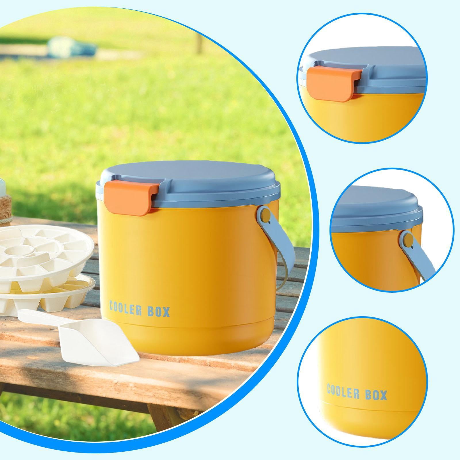 koolsoo Insulated Ice Bucket Ice Tray 2.6L with Lid and Handle Indoor Outdoor Box Storage Bin for BBQ Picnic Dining Restaurant Yellow