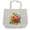 thumbnail image 1 of Hawaiian Shopping Bag, Bouquet of Colorful Hibiscus Flowers a Butterfly Blooming Plumeria Petals, Eco-Friendly Reusable Bag for Groceries Beach and More, 15.5" X 14.5", Cream, by Ambesonne, 1 of 2