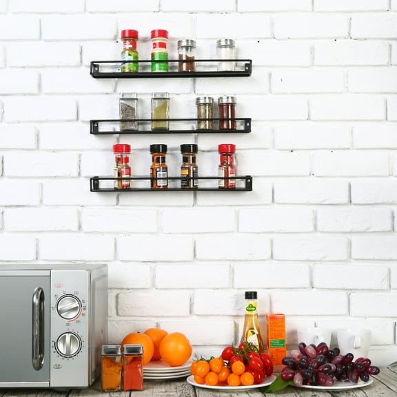 MyGift Black Metal Wall-Mounted Kitchen Spice Racks, Set of 3