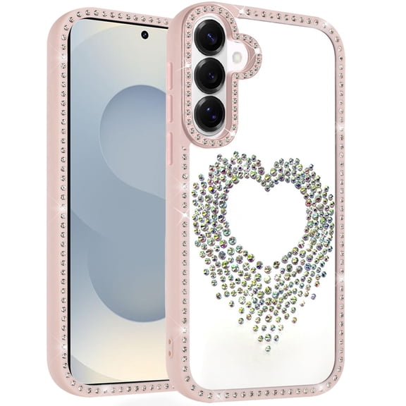 For Samsung s26 Beautiful ANGEL Hearts Glitter Shimmer Diamond Edged Hybrid Case - Pink