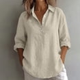 thumbnail image 3 of TGSLY Half Button Down Linen Tops for Women Lightweight Thin Collared Roll Long Sleeve Shirts Loose Fit Dressy Casual Solid Color Blouses L, 3 of 7