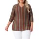 thumbnail image 1 of Agnes Orinda Blusas de Mujer Talla Grande con Cuello en V y Manga 3/4, Camiseta de Punto a Rayas Bohemia 2X Rojo Marrón, 1 of 6