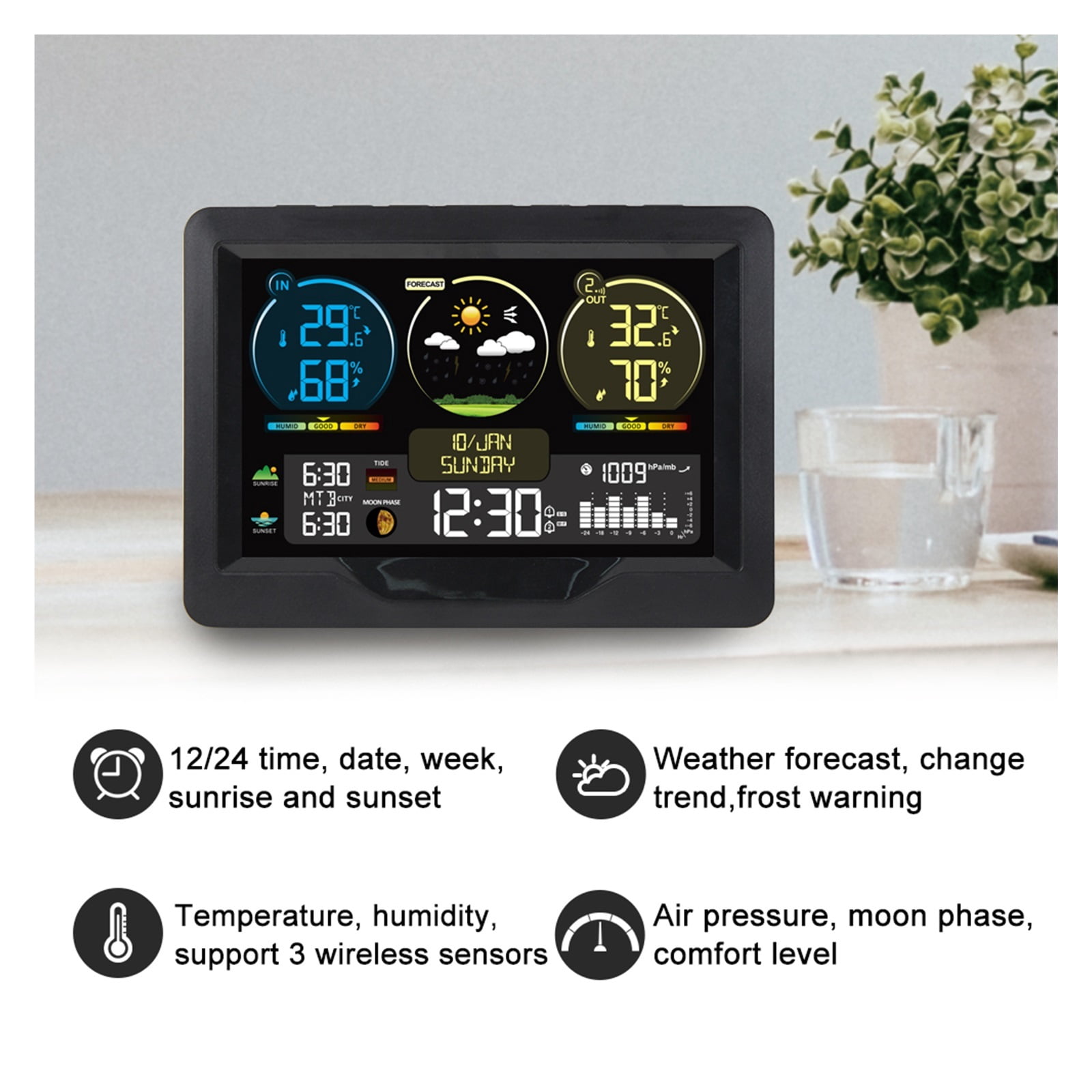 Wireless Weather Station with Large Color Screen, Digital Thermometer Monitor