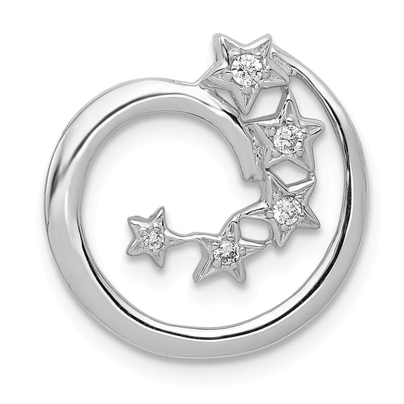 14K White Gold Charm Pendant Diamond Round Stars Chain Slide
