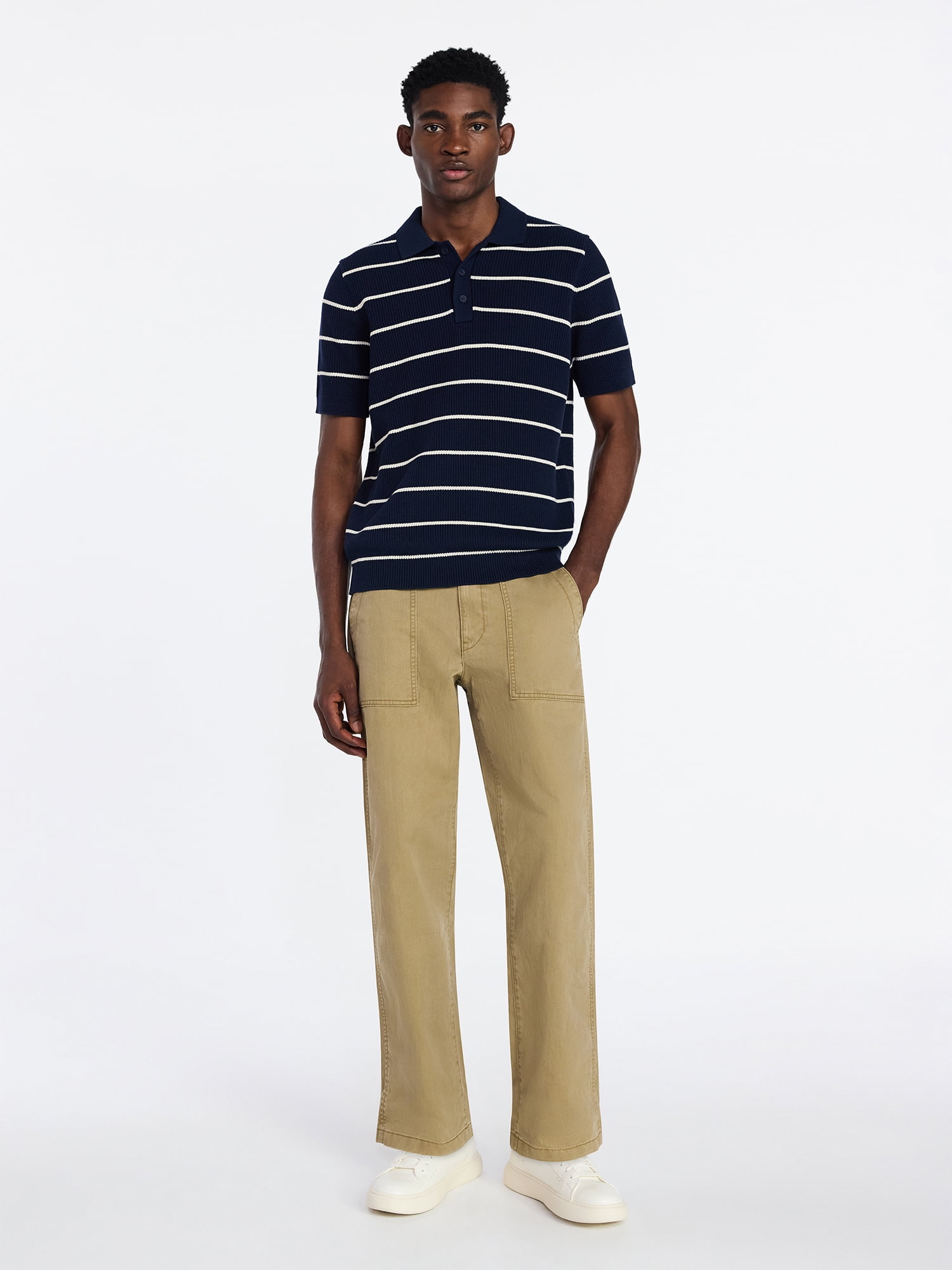 Free Assembly Men's Textured Stripe Polo Sweater with Short Sleeves, Sizes S-3XL