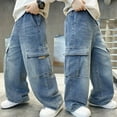 thumbnail image 5 of High Waisted Jeans for Boys Fashion Casual Baggy Wide Leg Denim Pants with Pocket Boys Clothes Size 5-15, 5 of 7