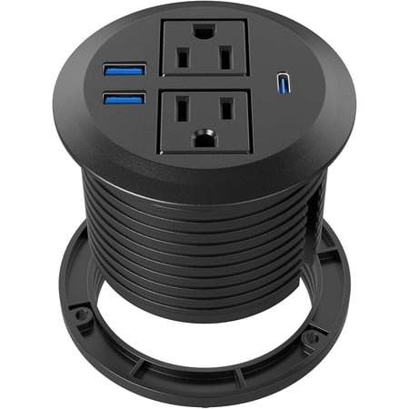Recessed Power Grommet with AC Outlets, 20W Fast Charging USB-C Port - Flush-Mount for Desktop,Workspace Essential Desk Outlet