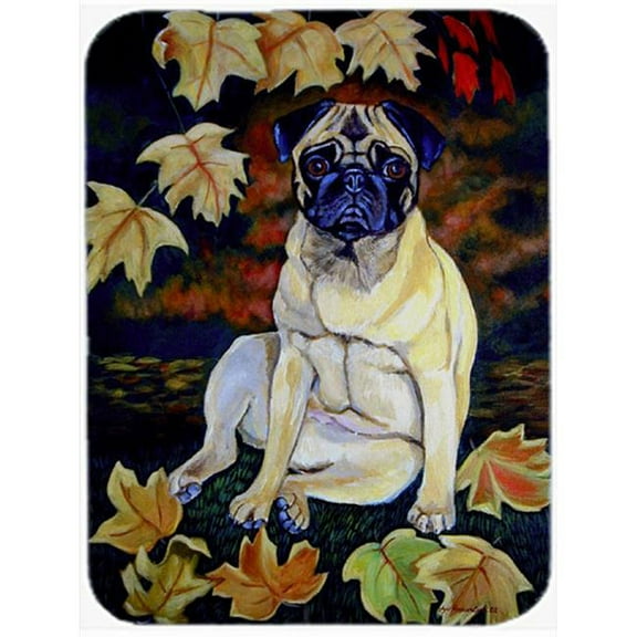 Carolines Treasures  Old Fawn Pug in fall Glass Cutting Board - Large- 15 x 12 in.