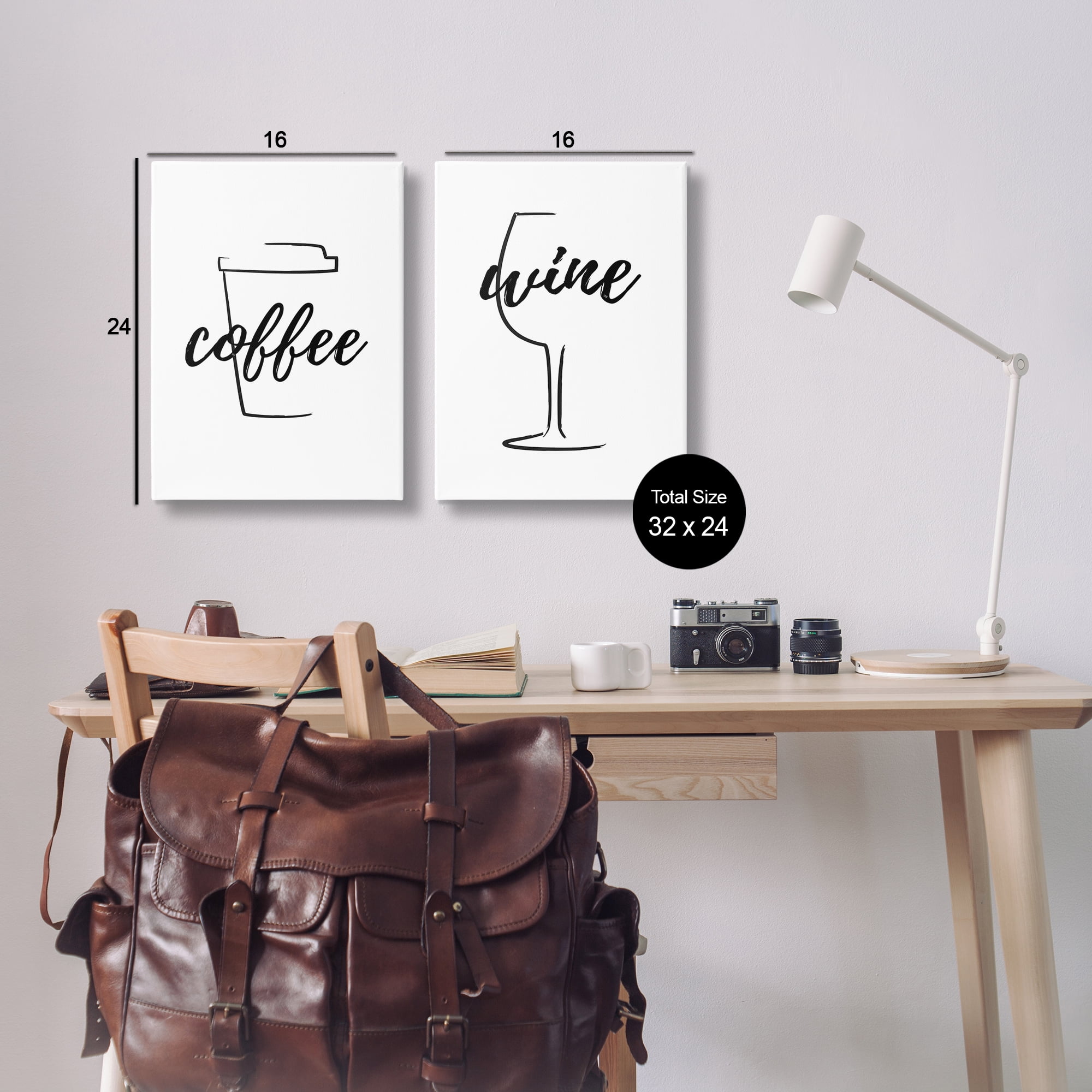 Stupell Industries Simple Coffee Wine Drawing Food & Beverage Painting Wrapped Canvas Art Print Wall Art, 16 x 24, Set of 2