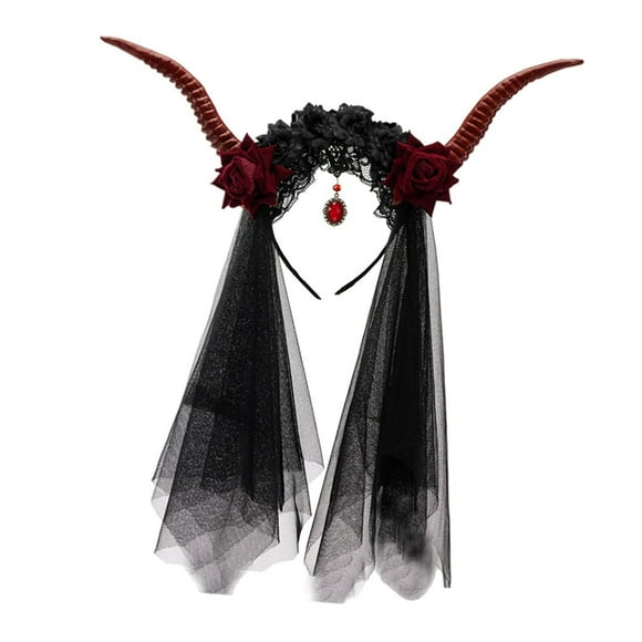 Diadema de red Yinane diseño gótico hecho a mano accesorio decorativo de antílope para Halloween