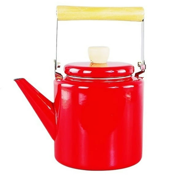 Enamel Tea Kettle with Wood Handle, Enamel Teapot Handheld Water Kettle Vintage Coffee Pot for Stovetop