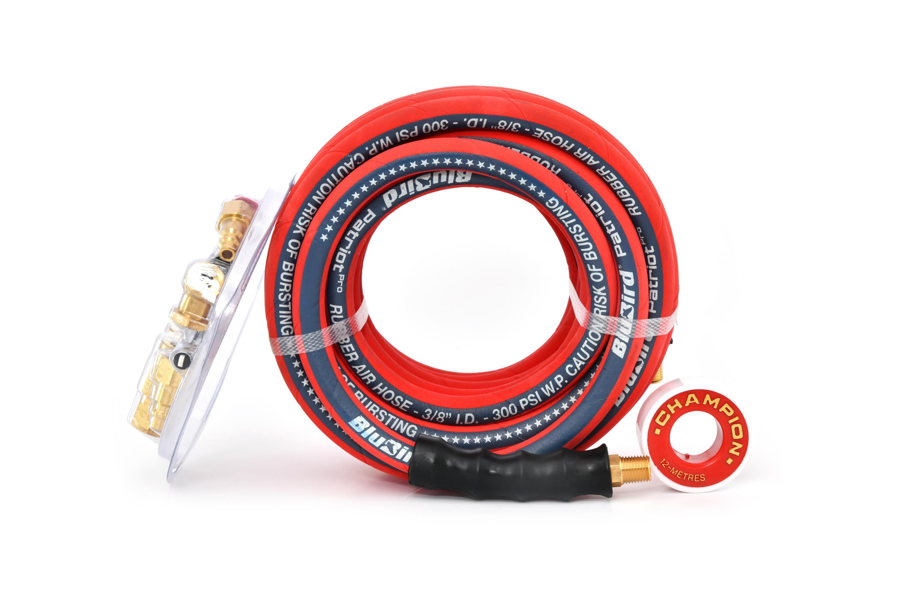 BluBird Patriot Pro Rubber Air Hose 3/8" x 25' - 12 Pieces Kit