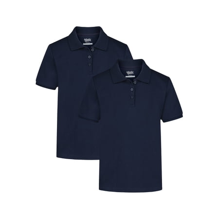 Wonder Nation Girls School Uniform Interlock Short Sleeve Polo Shirt, Sizes 4-18 & 10-16 Plus