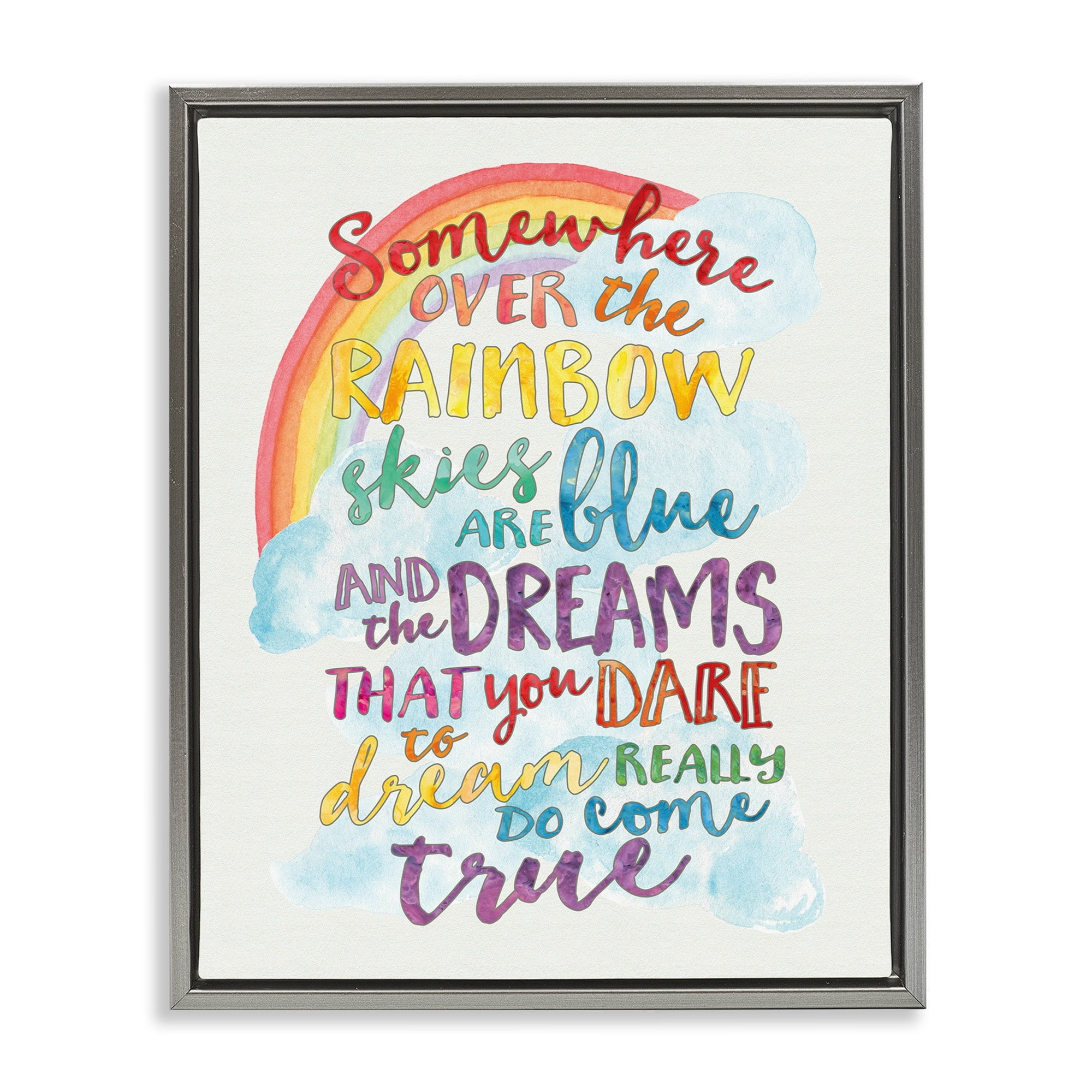 Stupell Industries Somewhere Over the Rainbow With Rainbow Luster Gray Framed Floating Canvas Wall Art, 16x20, by Erica Billups