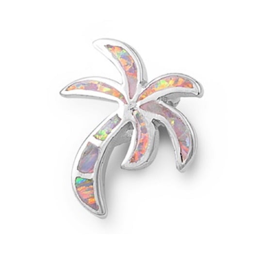 Palm Tree Simulated Opal Pendant Sterling Silver
