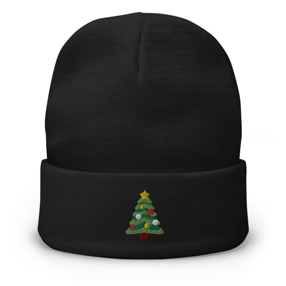 Christmas Tree Embroidered Beanie (Black)