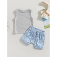 thumbnail image 4 of Wassery Toddler Baby Boys Summer Outfits  Letter Print SleevelessT-shirt Round Neck Tops and Casual Airplane Print  Elastic Drawstring Shorts 2Pcs Set 0-3T, 4 of 9