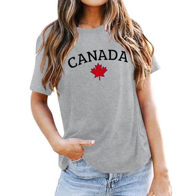 PMVFHDE T-Shirt à Imprimé de Déclaration « Keep Canada Flag Proud » pour Femmes Gris,P