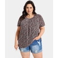 thumbnail image 3 of CASSIE LIZ Plus Size Women's Tops Boho Floral 2X Short Sleeve Blouses Black Base Fashion Swing Crew Neck Pullover Casual Shirts Loose Fit Tunics Spring Summer Tee 2XL 18W 20W, 3 of 6