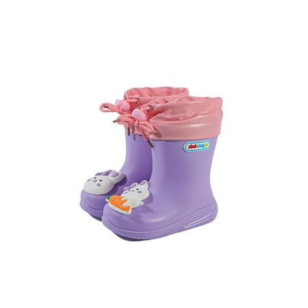 

Crocowalk Children Rain Boot Wide Calf Rubber Boots Cartoon Garden Shoes Kids Rainboot Outdoor Comfort Waterproof Purple Removable Plush Lined 8C